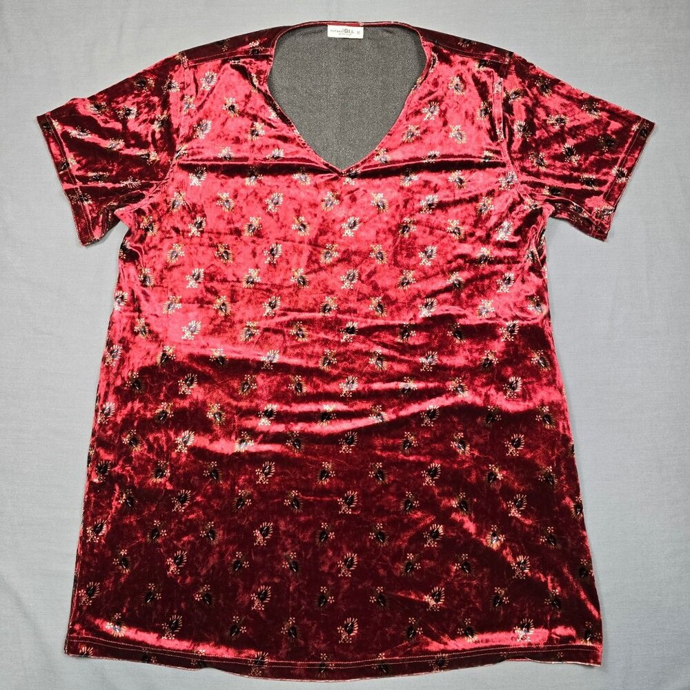 Natural Life M Velvet Floral Tunic Mini Dress Brick Red Relaxed Fit Short Sleeve